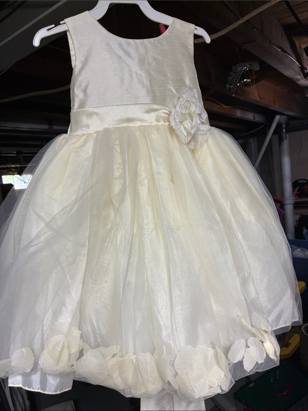 Girls Ivory Flower Trim Formal Dress